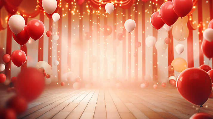 JPG 편집이미지 사람없음 빨간색 반짝임 공간 무대 커튼 서커스 극장 풍선 편집실사 AI포토 AI콘텐츠 컬러 모션 CG 파일형식