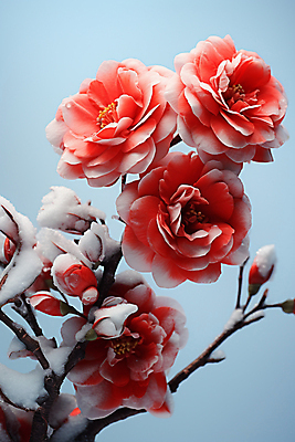 JPG 편집이미지 하늘 사람없음 나뭇가지 눈 겨울꽃 동백 편집실사 AI포토 AI콘텐츠 자연요소 나무 꽃 겨울 날씨 CG 파일형식