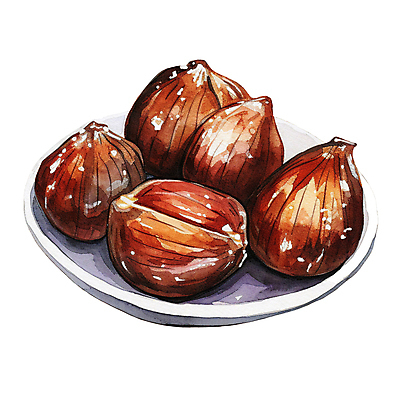 PSD 접시 음식 일러스트 사람없음 갈색 겨울간식 군밤 국내일러스트 식기 컬러 디저트 밤_견과류 굽기 파일형식