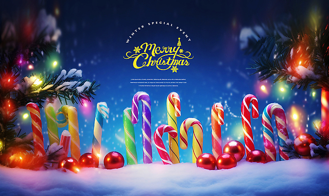 PSD 편집이미지 크리스마스 이벤트 사람없음 컬러풀 눈 스페셜 지팡이사탕 오너먼트 눈덮임 이미지편집 자연요소 기념일 컬러 컨셉 크리스마스장식 날씨 사탕 파일형식