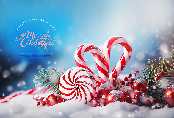 PSD 편집이미지 크리스마스 이벤트 사람없음 눈 스페셜 지팡이사탕 오너먼트 눈덮임 이미지편집 자연요소 기념일 컨셉 크리스마스장식 날씨 사탕 파일형식