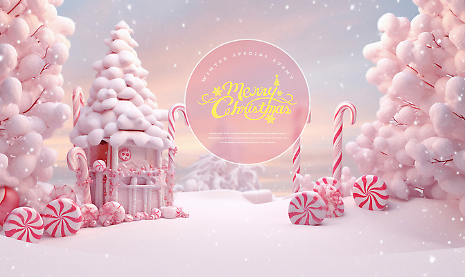 PSD 편집이미지 분홍색 크리스마스 사탕 이벤트 사람없음 상점 눈 스페셜 지팡이사탕 눈덮임 이미지편집 자연요소 기념일 컬러 컨셉 날씨 디저트 파일형식