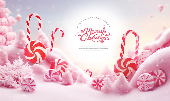 PSD 편집이미지 분홍색 크리스마스 사탕 이벤트 사람없음 눈 스페셜 지팡이사탕 눈덮임 이미지편집 자연요소 기념일 컬러 컨셉 날씨 디저트 파일형식