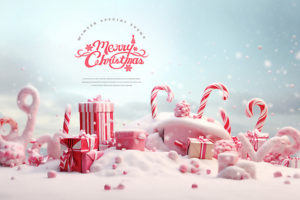 PSD 편집이미지 분홍색 크리스마스 이벤트 사람없음 선물상자 눈 스페셜 지팡이사탕 눈덮임 이미지편집 자연요소 기념일 컬러 컨셉 날씨 사탕 선물 상자 파일형식