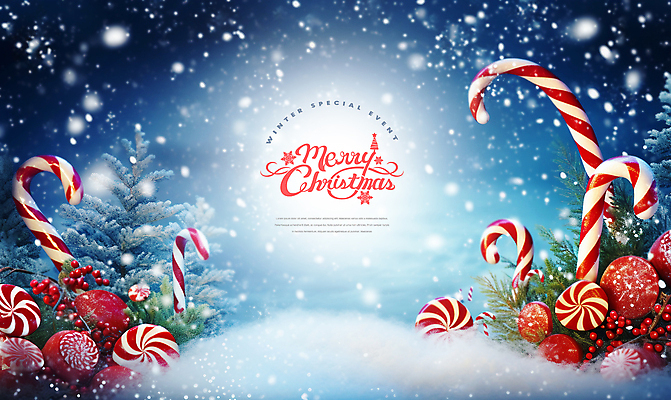 PSD 편집이미지 크리스마스 이벤트 사람없음 파란색 눈 스페셜 지팡이사탕 오너먼트 눈덮임 이미지편집 자연요소 기념일 컬러 컨셉 크리스마스장식 날씨 사탕 파일형식