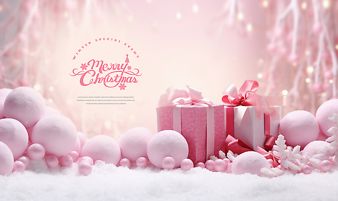 PSD 편집이미지 분홍색 크리스마스 이벤트 사람없음 선물상자 눈 원형 스페셜 눈덮임 이미지편집 자연요소 도형 기념일 컬러 컨셉 날씨 선물 상자 파일형식