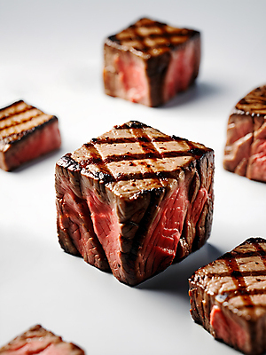 JPG 편집이미지 음식 육류 스테이크 사람없음 신선 큐브 디지털합성 덩어리 편집소스 편집실사 AI컴퓨터그래픽 AI콘텐츠 식재료 서양음식 CG 파일형식