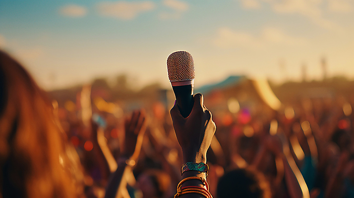 JPG 편집이미지 손 들기 여러명 신체부위 손들기 군중 마이크 흥분 음악축제 편집실사 AI인물포토 AI콘텐츠 감정 음악 음향기기 다수 모션 사람 축제 CG 파일형식 AI포토