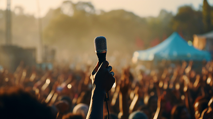 JPG 편집이미지 손 들기 여러명 신체부위 손들기 군중 마이크 흥분 음악축제 편집실사 AI인물포토 AI콘텐츠 감정 음악 음향기기 다수 모션 사람 축제 CG 파일형식 AI포토