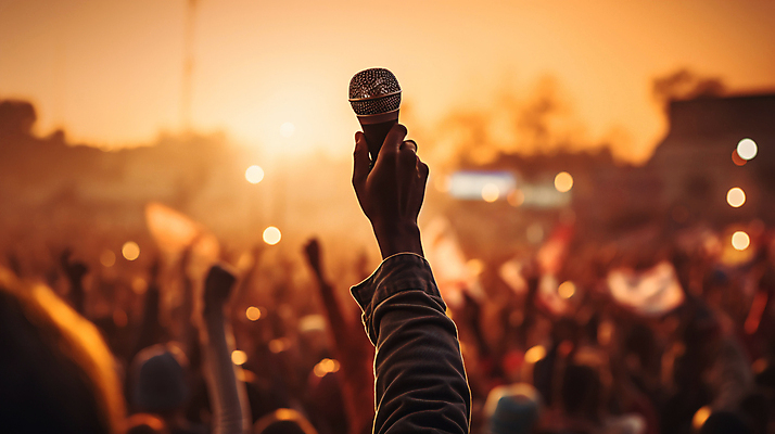 JPG 편집이미지 손 들기 여러명 신체부위 손들기 군중 마이크 흥분 음악축제 편집실사 AI인물포토 AI콘텐츠 감정 음악 음향기기 다수 모션 사람 축제 CG 파일형식 AI포토