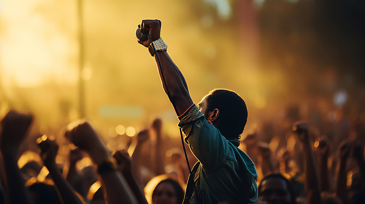 JPG 편집이미지 손 여러명 성인 신체부위 손들기 군중 마이크 흥분 음악축제 성인만 편집실사 AI인물포토 AI콘텐츠 감정 음악 음향기기 다수 모션 사람 축제 CG 파일형식 AI포토