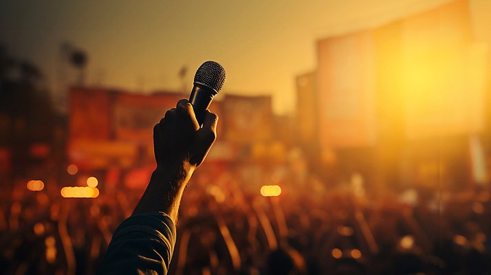 JPG 편집이미지 손 들기 여러명 신체부위 손들기 군중 마이크 흥분 음악축제 편집실사 AI인물포토 AI콘텐츠 감정 음악 음향기기 다수 모션 사람 축제 CG 파일형식 AI포토