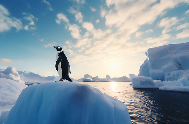 JPG 편집이미지 한마리 바다 백그라운드 사람없음 남극 펭귄 빙하 빙산 편집실사 AI포토 AI콘텐츠 1 조류 극지방 CG 파일형식