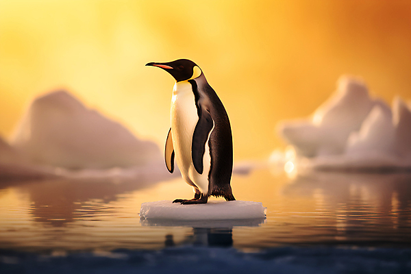 JPG 편집이미지 한마리 바다 백그라운드 사람없음 노을 남극 펭귄 빙하 빙산 편집실사 AI포토 AI콘텐츠 자연요소 1 조류 극지방 CG 파일형식