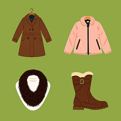 PSD 패션 겨울 일러스트 부츠 따뜻함 사람없음 컬러풀 목도리 점퍼 재킷 트렌치코트 옷걸이 오브젝트 겨울옷 녹색배경 국내일러스트 잡화 옷 계절 컬러 백그라운드 신발 초록색 외투 코트 파일형식