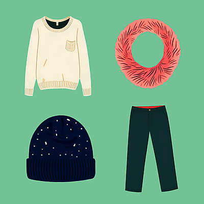 PSD 모자 패션 겨울 일러스트 바지 따뜻함 사람없음 컬러풀 목도리 스웨터 오브젝트 니트 겨울옷 녹색배경 국내일러스트 잡화 옷 계절 컬러 백그라운드 상의 하의 초록색 파일형식
