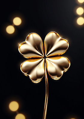 JPG 편집이미지 이벤트 사람없음 금색 행운 황금 네잎클로버 오브젝트 빛망울 편집실사 AI컴퓨터그래픽 AI콘텐츠 식물 컬러 컨셉 빛 클로버 CG 파일형식