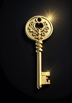 JPG 편집이미지 열쇠 이벤트 사람없음 빛 금색 행운 황금 오브젝트 황금열쇠 편집실사 AI컴퓨터그래픽 AI콘텐츠 컬러 컨셉 CG 파일형식