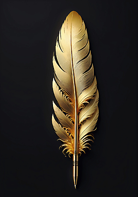 JPG 편집이미지 이벤트 사람없음 펜 금색 행운 황금 깃털 오브젝트 깃펜 편집실사 AI컴퓨터그래픽 AI콘텐츠 컬러 컨셉 필기구 CG 파일형식