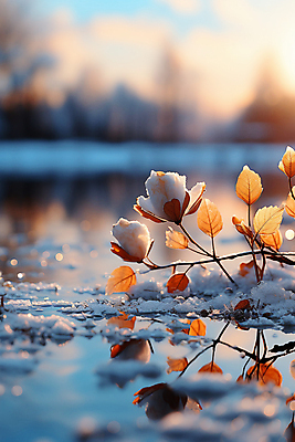 JPG 편집이미지 호수 잎 겨울 자연 하늘 눈꽃 풍경 사람없음 반사 눈 분위기 편집실사 AI포토 AI콘텐츠 자연요소 식물 계절 컨셉 날씨 눈_날씨 CG 생태계 파일형식