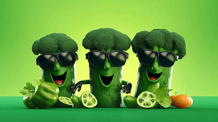 JPG 편집이미지 캐릭터 채소 의인화 사람없음 초록색 선글라스 신선 브로콜리 채소캐릭터 이미지편집 편집실사 AI컴퓨터그래픽 AI콘텐츠 안경 컬러 CG 파일형식