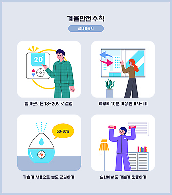 전신 여자 남자 겨울 일러스트 창문 조명 들기 안전 손짓 상반신 성인 세명 운동 아령 블라인드 오픈 안전수칙 가습기 보일러 습도 실내온도 적정온도 환기 성인만 홈트레이닝 국내일러스트 AI파일 계절 모션 건강 사람 커튼 온도 파일형식 벡터