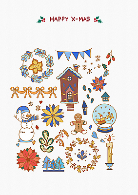 PSD 나무 열매 리본 하늘색 크리스마스 일러스트 초 촛불 눈사람 주택 눈꽃 사람없음 하트 풀 발자국 손그림 스노글로브 포인세티아 가랜드 엘리먼트 진저맨 진저쿠키 집모양 크리스마스리스 아기자기 국내일러스트 모양 식물 기념일 꽃 컨셉 자국 눈_날씨 건물 장식 파란색 쿠키 화환 파티용품 파일형식