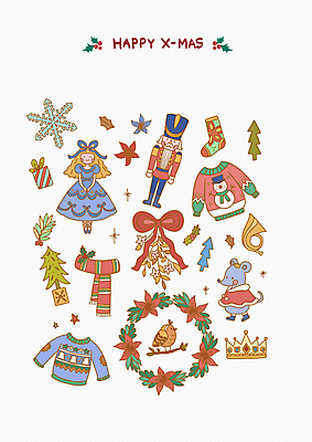 PSD 나무 꽃 리본 화분 인형 크리스마스 일러스트 조류 왕관 눈꽃 사람없음 목도리 나뭇가지 스웨터 니트 손그림 쥐캐릭터 사람인형 크리스마스양말 호른 엘리먼트 호두까기인형 크리스마스리스 아기자기 국내일러스트 식물 동물 잡화 기념일 동물캐릭터 컨셉 상의 크리스마스장식 양말 눈_날씨 화환 쥐 금관악기 목각인형 파일형식