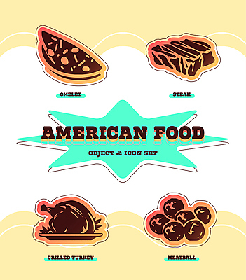 아이콘 디자인 스티커 서양음식 스테이크 사람없음 미트볼 오믈렛 칠면조구이 2D아이콘 AI파일 음식 계란요리 구이 파일형식 벡터