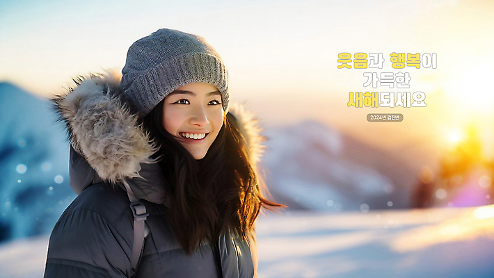 PSD 편집이미지 여자 밝음 한명 미소 웃음 상반신 청년 성인 햇빛 일출 희망 새해인사 겨울옷 긍정 긍정적 의료성형뷰티 청년여자한명만 성인여자한명만 2024년 갑진년 이미지편집 1 옷 감정 컨셉 겨울 새해 표정 사람 태양 노을 인사 연도 여자한명만 성인여자만 청년여자만 파일형식