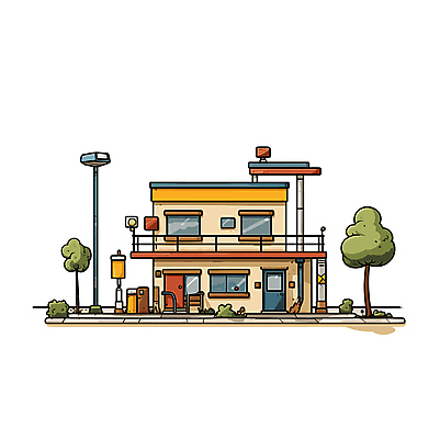 나무 가로등 일러스트 부동산 주택 사람없음 건물 만화 디지털합성 카툰스타일 국내일러스트 AI파일 식물 건축물 공공시설 재산 파일형식 벡터