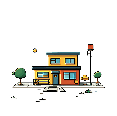 나무 가로등 일러스트 부동산 주택 사람없음 건물 만화 디지털합성 카툰스타일 국내일러스트 AI파일 식물 건축물 공공시설 재산 파일형식 벡터