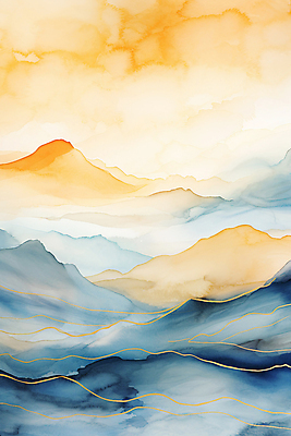 JPG 포스터 백그라운드 일러스트 자연 하늘 추상 수채화 산 풍경 사람없음 노란색 골짜기 산등성이 번짐 국내일러스트 AI일러스트 AI콘텐츠 컬러 무늬 생태계 파일형식 효과