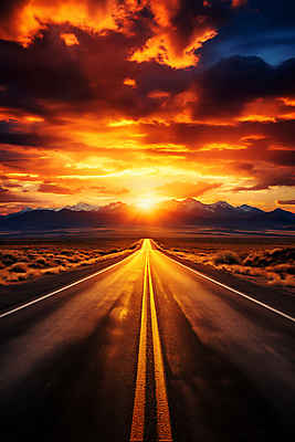 JPG 구름 편집이미지 하늘 산 풍경 사람없음 햇빛 일몰 사막 고속도로 아스팔트 편집실사 AI포토 AI콘텐츠 자연요소 도로 태양 노을 CG 파일형식
