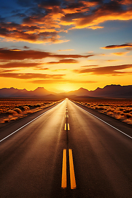 JPG 구름 편집이미지 하늘 산 풍경 사람없음 햇빛 일몰 사막 고속도로 아스팔트 편집실사 AI포토 AI콘텐츠 자연요소 도로 태양 노을 CG 파일형식