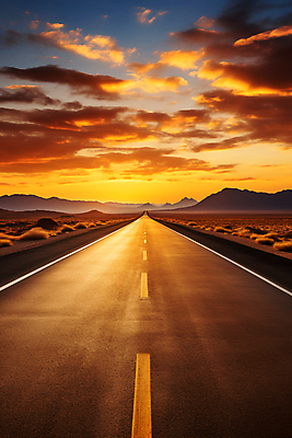 JPG 구름 편집이미지 하늘 산 풍경 사람없음 햇빛 일몰 사막 고속도로 아스팔트 편집실사 AI포토 AI콘텐츠 자연요소 도로 태양 노을 CG 파일형식