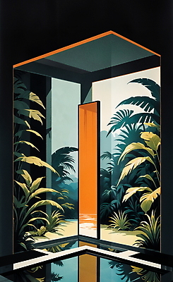 JPG 일러스트 자연 추상 나뭇잎 풍경 사람없음 인테리어 판타지 반사 거울 풀 트로피컬아트 국내일러스트 AI일러스트 AI콘텐츠 식물 디자인 잎 무늬 상상 그림 생태계 파일형식