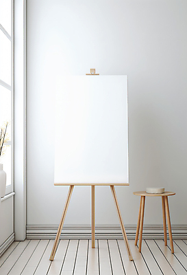 JPG 편집이미지 실내 미술 사람없음 미술도구 흰색 이젤 캔버스 카피스페이스 편집실사 AI포토 AI콘텐츠 컬러 문화예술 내부 공백 CG 오브젝트 파일형식