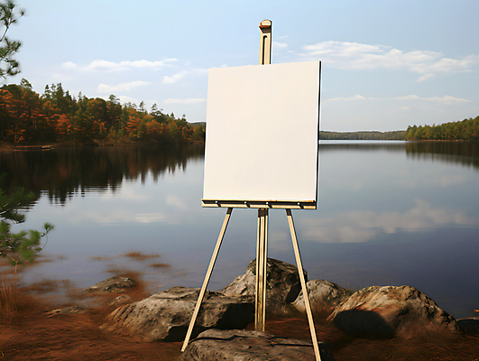 JPG 구름 편집이미지 호수 하늘 미술 사람없음 야외 반사 미술도구 강가 이젤 캔버스 카피스페이스 편집실사 AI포토 AI콘텐츠 자연요소 문화예술 강 공백 CG 오브젝트 파일형식