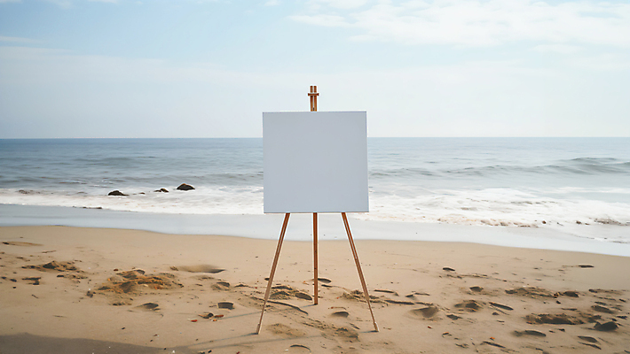 JPG 편집이미지 하늘 미술 해변 사람없음 야외 모래사장 미술도구 이젤 캔버스 카피스페이스 편집실사 AI포토 AI콘텐츠 바다 문화예술 공백 CG 오브젝트 파일형식