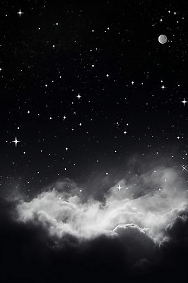 JPG 구름 별 백그라운드 일러스트 자연 밤하늘 흑백 사람없음 반짝임 검은색 달 야간 국내일러스트 AI일러스트 AI콘텐츠 자연요소 컬러 모션 하늘 촬영기법 생태계 파일형식