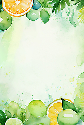 JPG 오렌지 일러스트 나뭇잎 수채화 사람없음 초록색 레몬 청포도 라임 카피스페이스 국내일러스트 AI일러스트 AI콘텐츠 컬러 잎 과일 포도 공백 파일형식