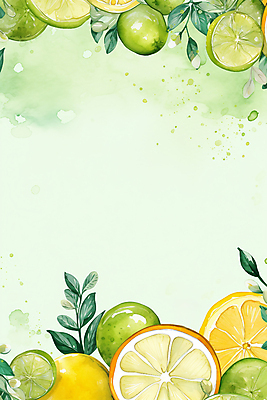 JPG 오렌지 일러스트 나뭇잎 수채화 사람없음 초록색 레몬 라임 카피스페이스 국내일러스트 AI일러스트 AI콘텐츠 컬러 잎 과일 공백 파일형식