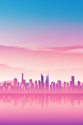 JPG 호수 백그라운드 일러스트 풍경 빌딩 사람없음 건물 강 컬러풀 반사 도시 심플 그라데이션 스카이라인 미니멀 국내일러스트 AI일러스트 AI콘텐츠 건축물 컬러 파일형식