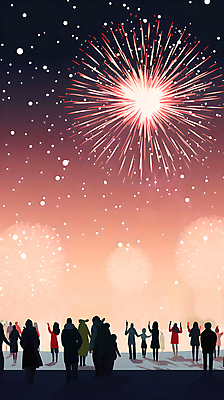 JPG 실루엣 일러스트 밤하늘 새해 폭죽 불꽃놀이 사람 풍경 여러명 눈 군중 국내일러스트 AI일러스트 AI콘텐츠 자연요소 다수 놀이 하늘 날씨 촬영기법 야간 파일형식