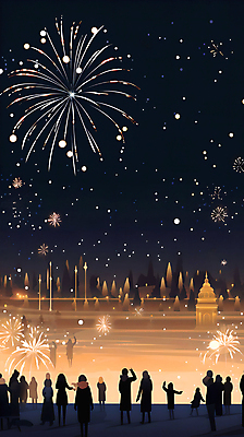 JPG 공원 실루엣 일러스트 밤하늘 새해 폭죽 불꽃놀이 사람 풍경 여러명 건물 눈 군중 남색 광장 국내일러스트 AI일러스트 AI콘텐츠 자연요소 건축물 공공시설 컬러 다수 놀이 하늘 날씨 촬영기법 야간 파일형식