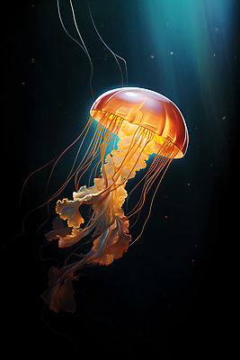 JPG 편집이미지 사람없음 바닷속 투명 분위기 자포동물 신비 해파리 수중동굴 몽환 편집실사 AI컴퓨터그래픽 AI콘텐츠 컨셉 수중 수중동물 동굴 CG 파일형식