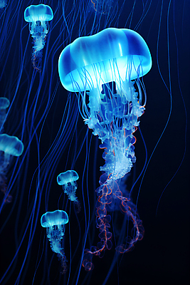 JPG 편집이미지 사람없음 바닷속 투명 분위기 자포동물 신비 해파리 수중동굴 몽환 편집실사 AI컴퓨터그래픽 AI콘텐츠 컨셉 수중 수중동물 동굴 CG 파일형식