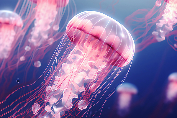 JPG 편집이미지 사람없음 바닷속 투명 분위기 자포동물 신비 해파리 수중동굴 몽환 편집실사 AI컴퓨터그래픽 AI콘텐츠 컨셉 수중 수중동물 동굴 CG 파일형식