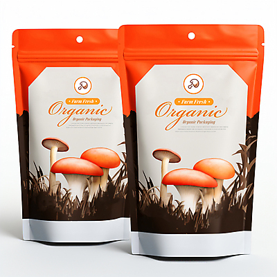 PSD 편집이미지 사람없음 버섯 신선 유기농 패키지 파우치 이미지편집 웰빙 가방 파일형식